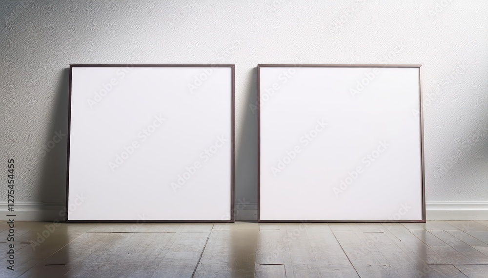 Two Blank Square Posters Minimalistic Frame Mockup against a White Background with an Emphasis on Modern Elegance and Versatility Two Blank Square Posters Minimalistic Frame Mockup against a White Background with an Emphasis on Modern Elegance and Versatility