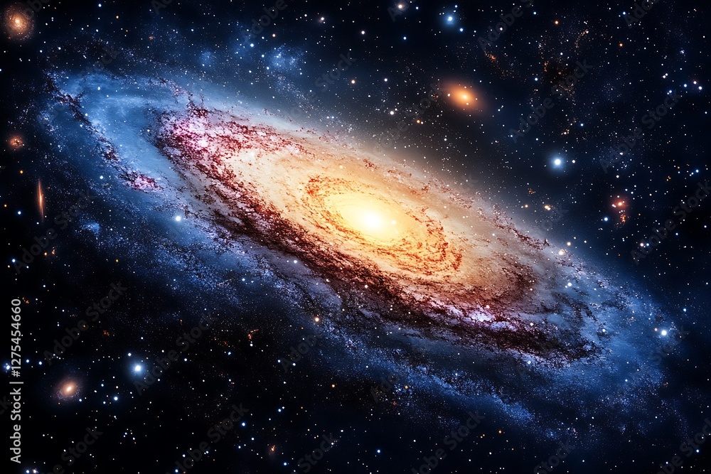 Fototapeta premium Spiral galaxy, cosmic dust, space background, astronomy