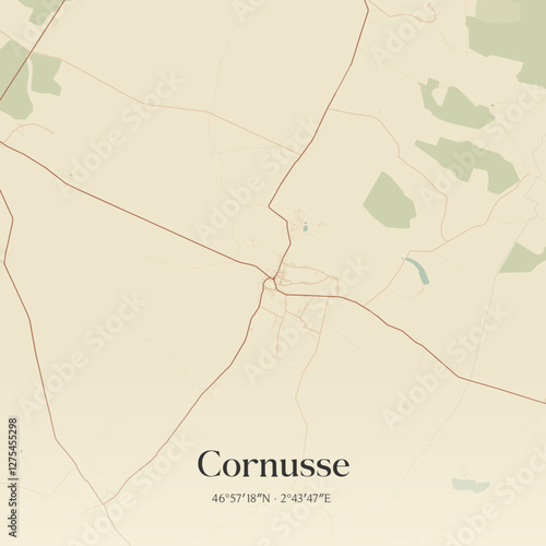 Vintage map of Cornusse, France.