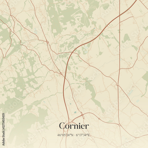 Vintage map of Cornier, France.
