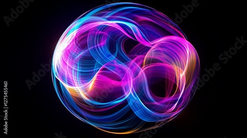 Wallpaper Mural Futuristic Abstract Neon Energy Ball with Glowing Wavy Magical Flow on Dark Background Torontodigital.ca