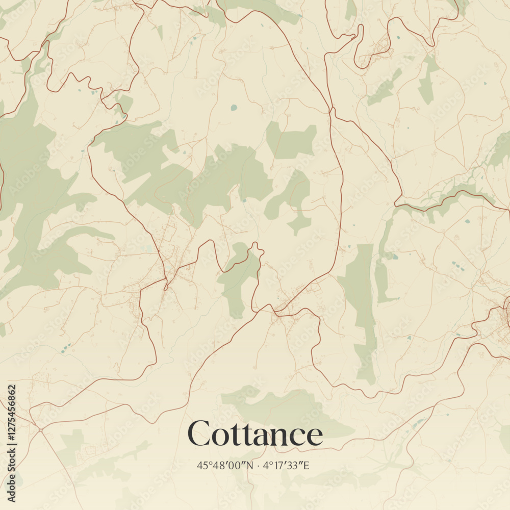 Fototapeta premium Vintage map of Cottance, France.