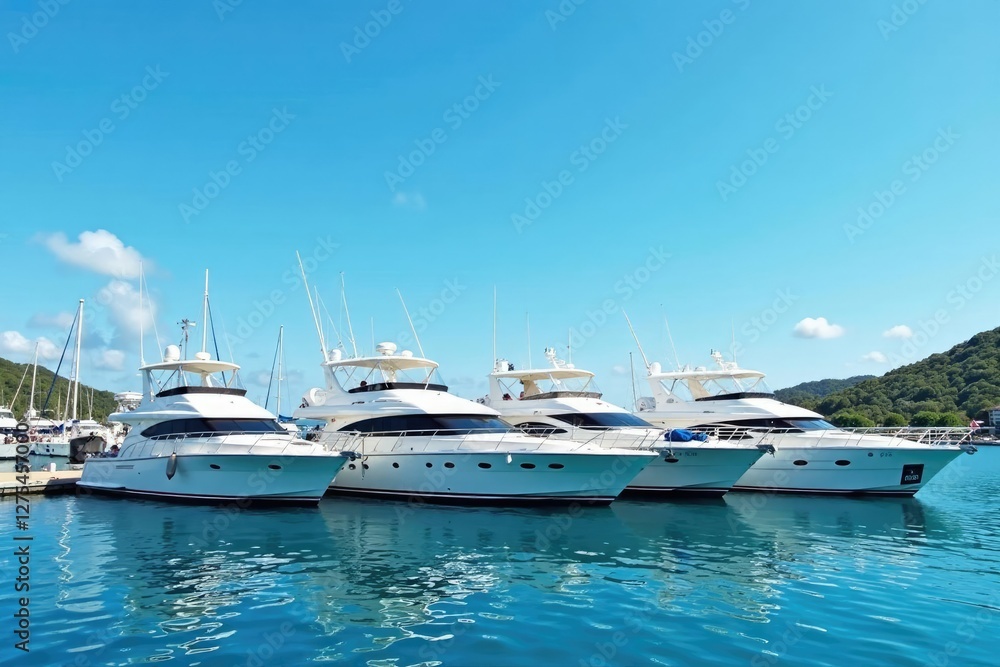 Yachts moored in quiet harbour with clear blue sky above, yacht, nautical, moor Yachts moored in quiet harbour with clear blue sky above, yacht, nautical, moor