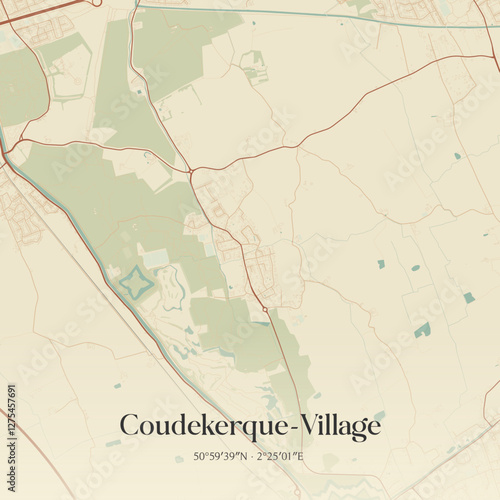 Vintage map of Coudekerque-Village, France.