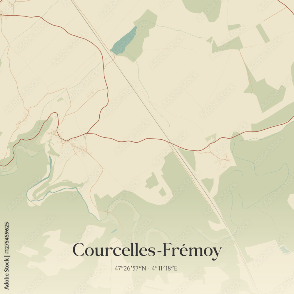 Obraz premium Vintage map of Courcelles-Frémoy, France.