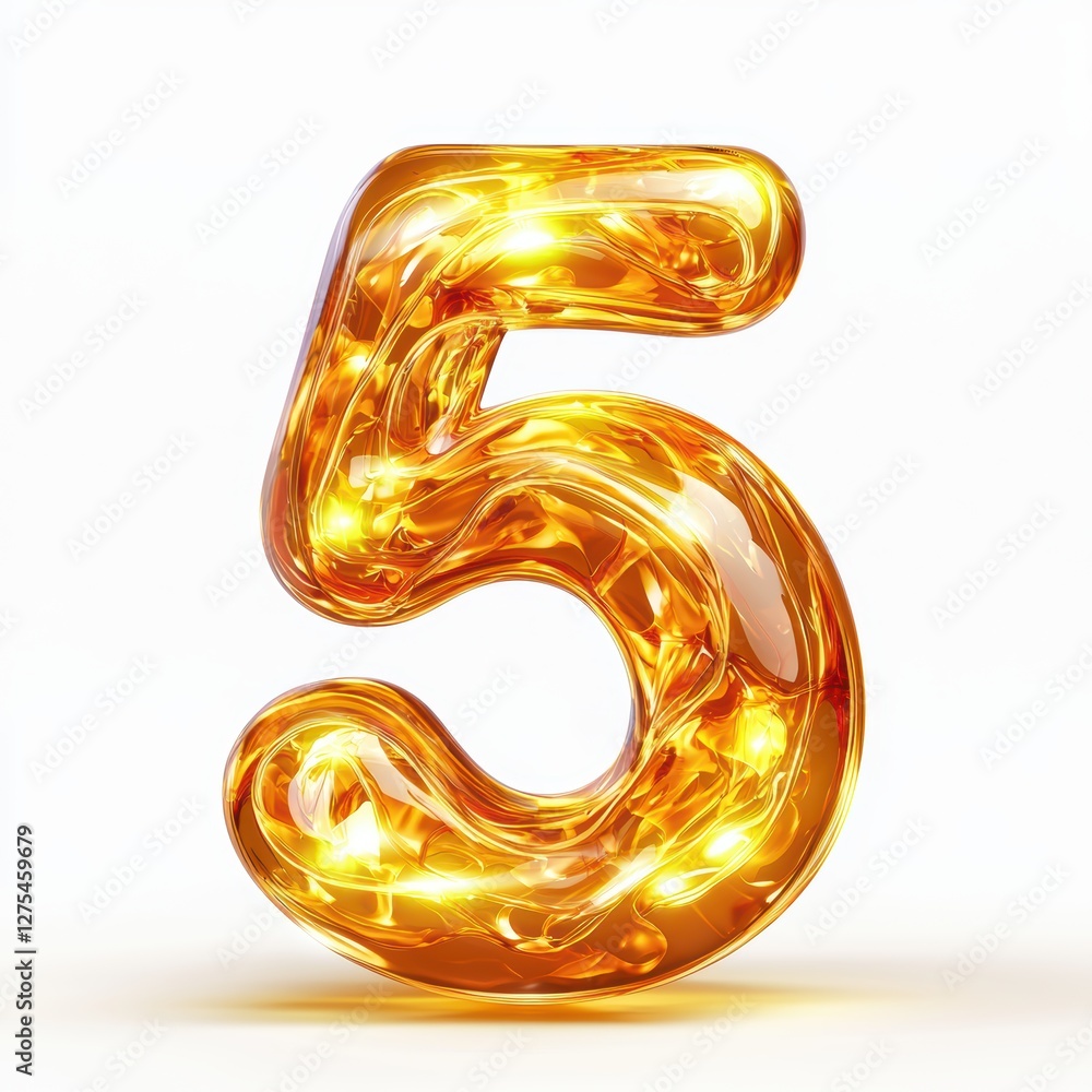 Number 5 made of golden solar energy with glowing rays and soft flares isolated on a clean white background Number 5 made of golden solar energy with glowing rays and soft flares isolated on a clean white background