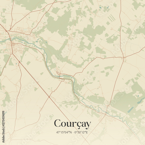 Vintage map of Courçay, France.