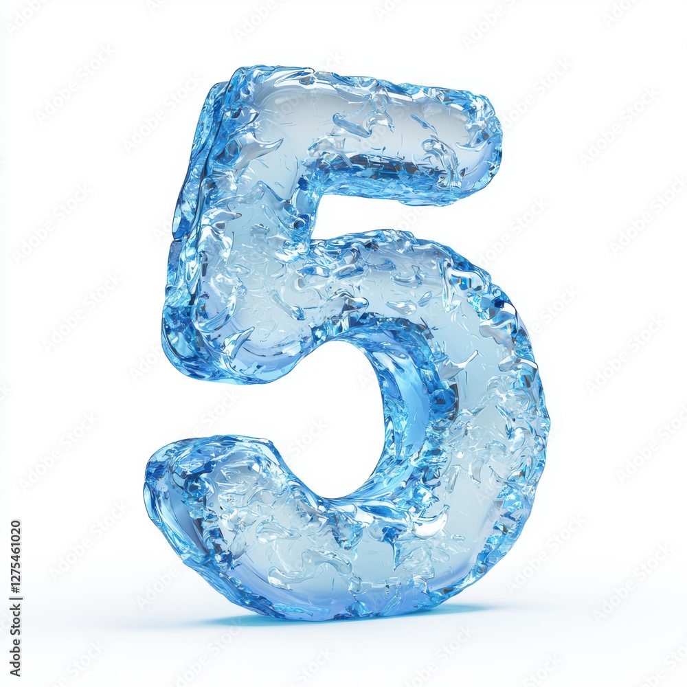 Number 5 made of sculpted frost with bluish reflections isolated on a clean white background Number 5 made of sculpted frost with bluish reflections isolated on a clean white background