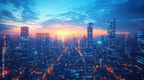 Wallpaper Mural Stunning Panoramic View of a Modern City Skyline at Sunset with Vibrant Colors and Dramatic Clouds Torontodigital.ca