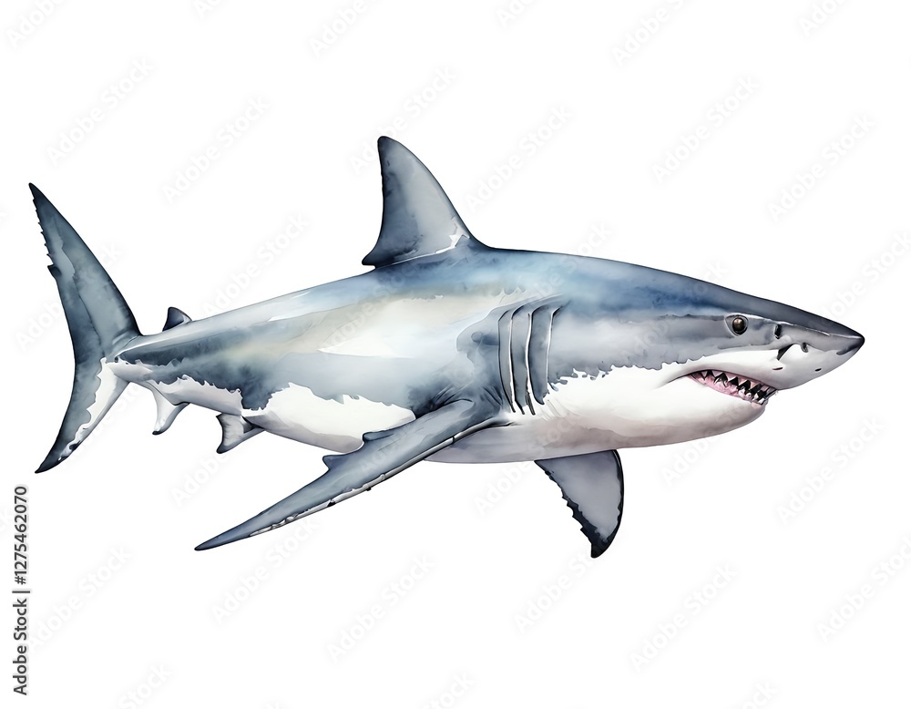 Great White Shark Watercolor Illustration Great White Shark Watercolor Illustration