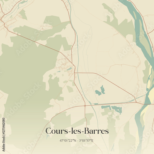 Vintage map of Cours-les-Barres, France.