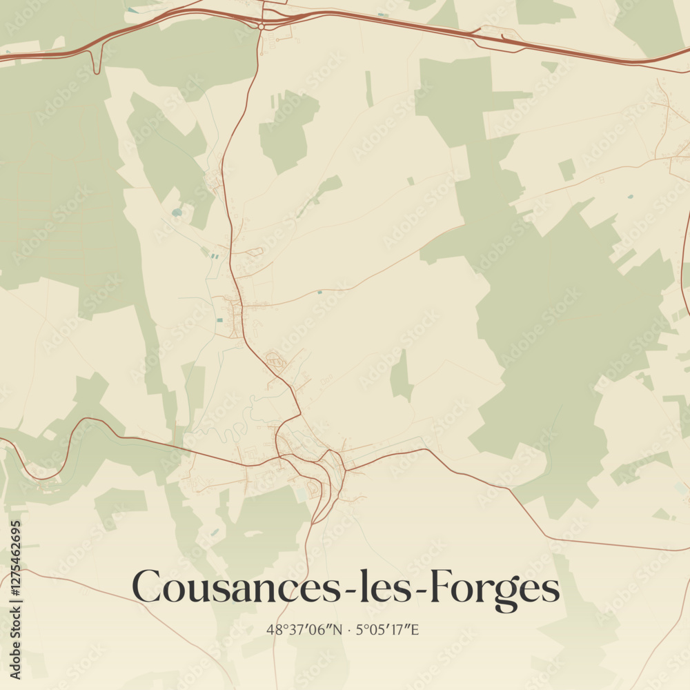 Fototapeta premium Vintage map of Cousances-les-Forges, France.