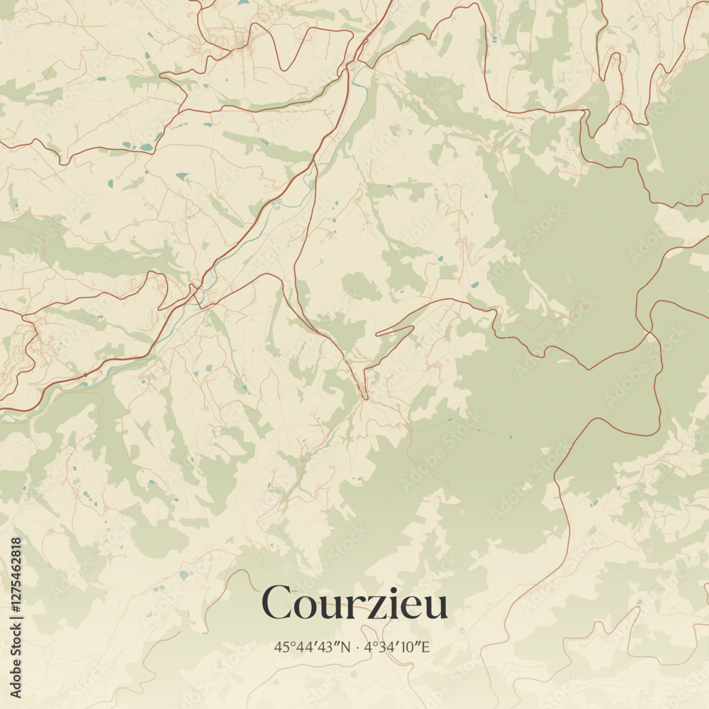 Fototapeta premium Vintage map of Courzieu, France.