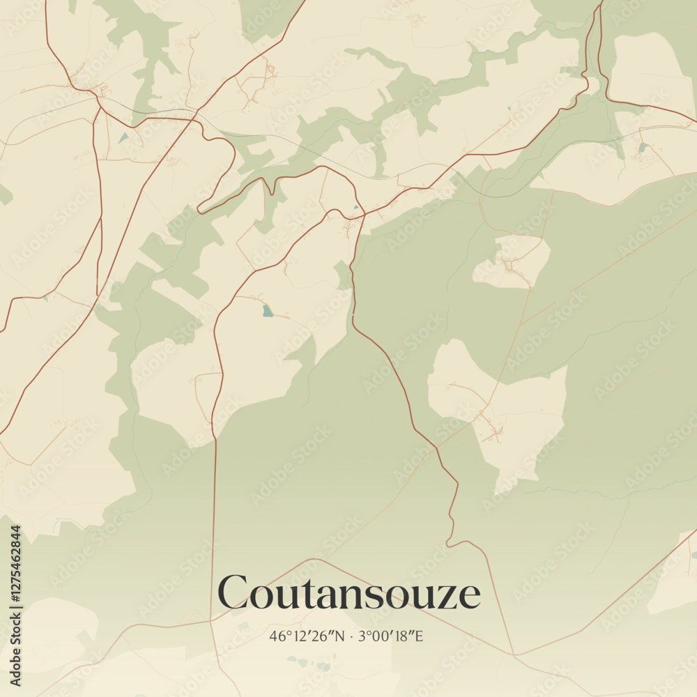 Obraz premium Vintage map of Coutansouze, France.