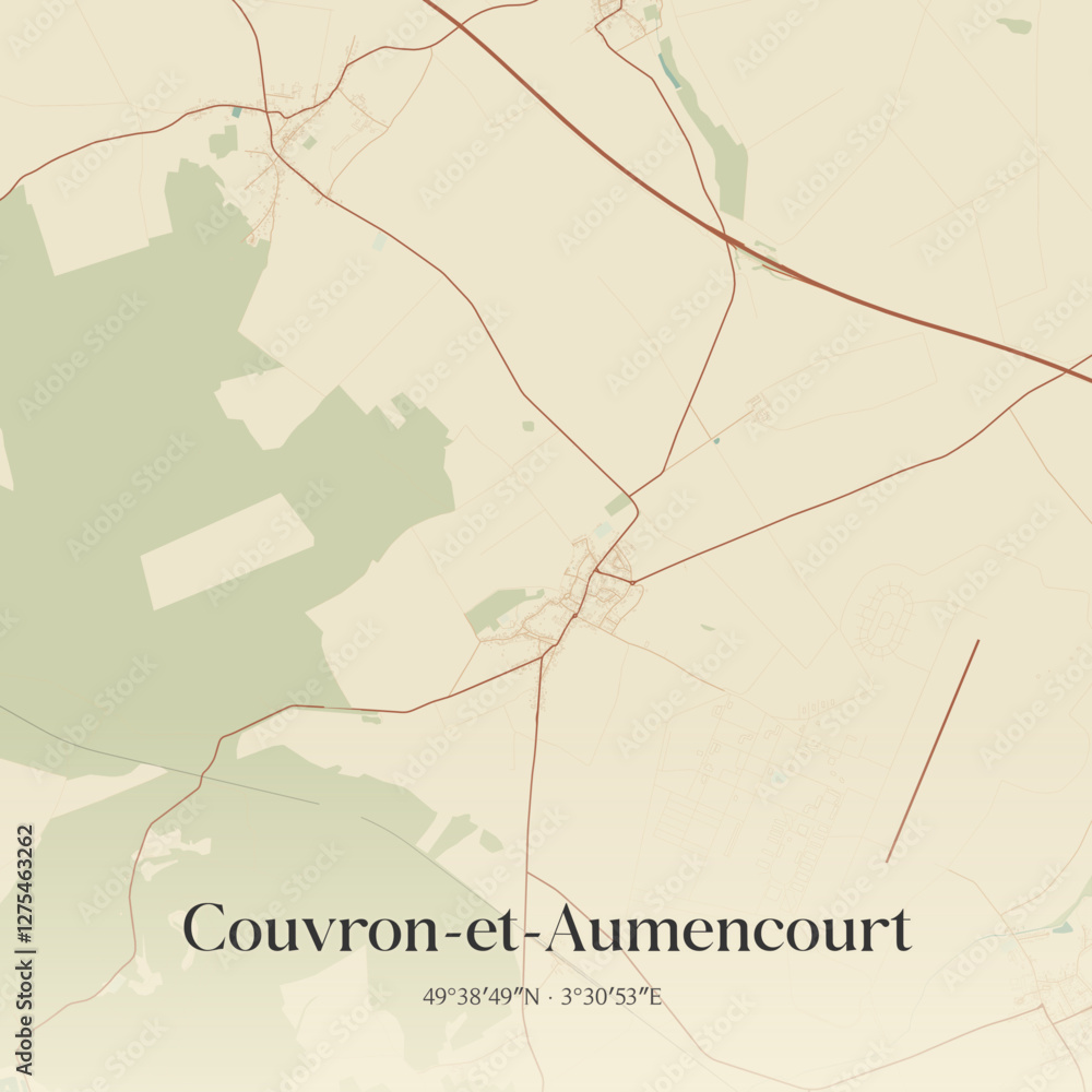 Obraz premium Vintage map of Couvron-et-Aumencourt, France.