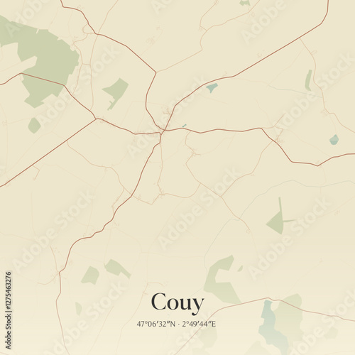 Vintage map of Couy, France.