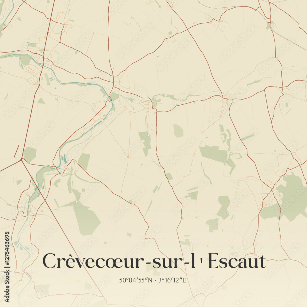 Fototapeta premium Vintage map of Crèvecœur-sur-l'Escaut, France.