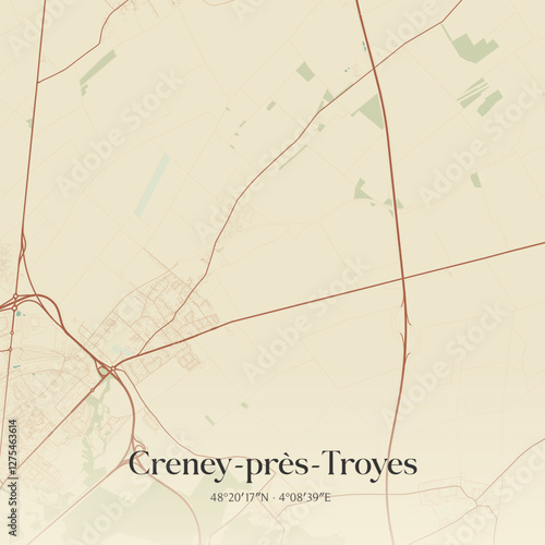 Vintage map of Creney-près-Troyes, France.