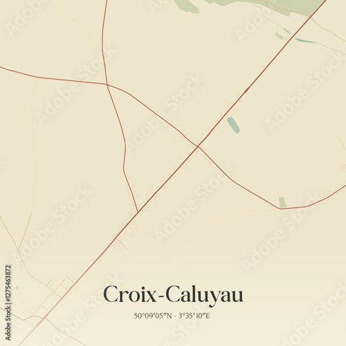 Vintage map of Croix-Caluyau, France.