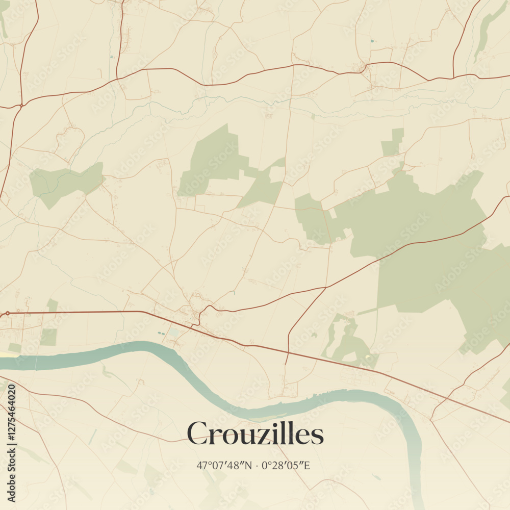 Obraz premium Vintage map of Crouzilles, France.