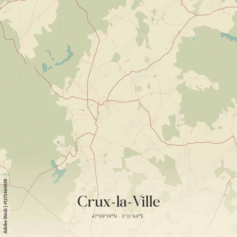 Fototapeta premium Vintage map of Crux-la-Ville, France.