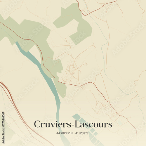 Vintage map of Cruviers-Lascours, France.