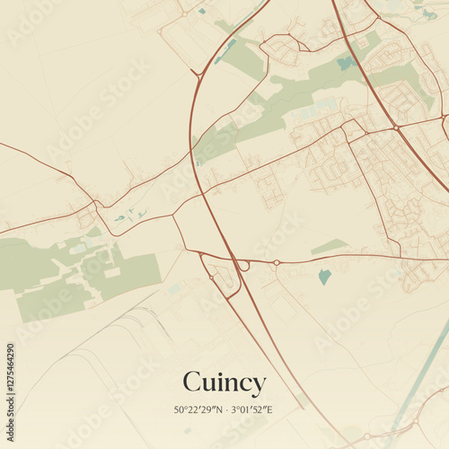 Vintage map of Cuincy, France.