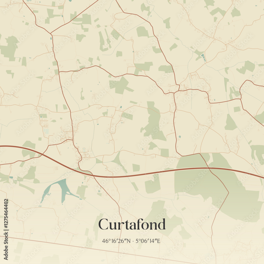 Obraz premium Vintage map of Curtafond, France.