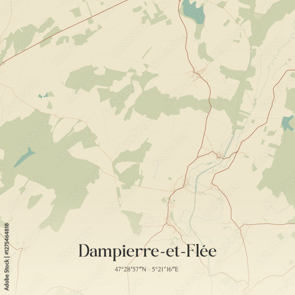 Obraz premium Vintage map of Dampierre-et-Flée, France.