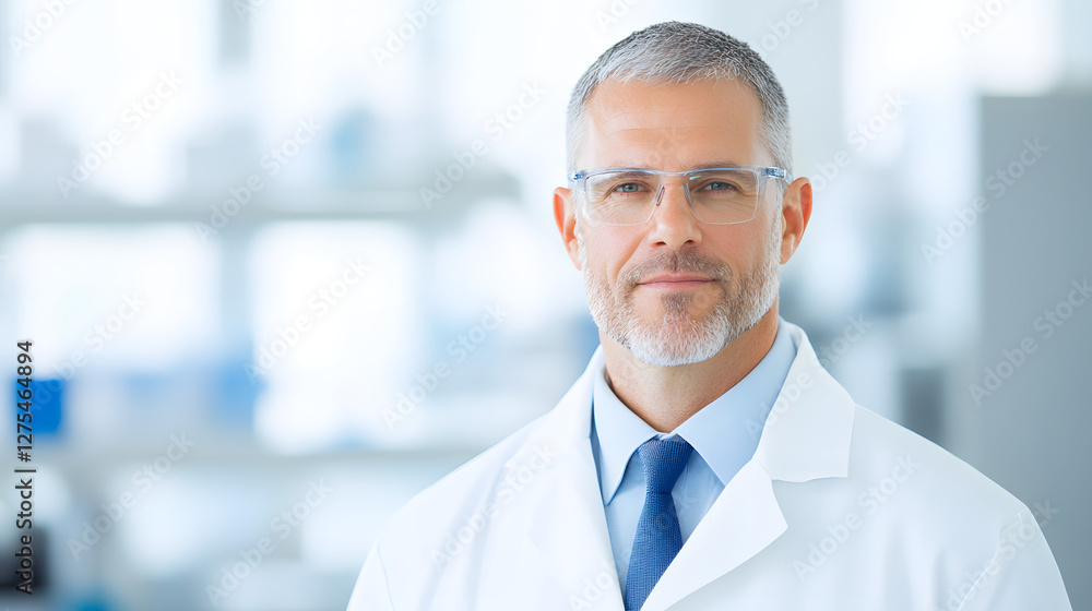 Male Scientist in Lab Coat with Focused Expression, Head and Shoulders Close-up, Working in a Laboratory
Male Scientist in Lab Coat with Focused Expression, Head and Shoulders Close-up, Working in a Laboratory