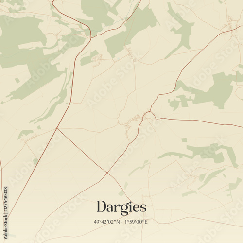 Vintage map of Dargies, France.