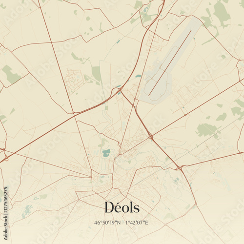 Vintage map of Déols, France.