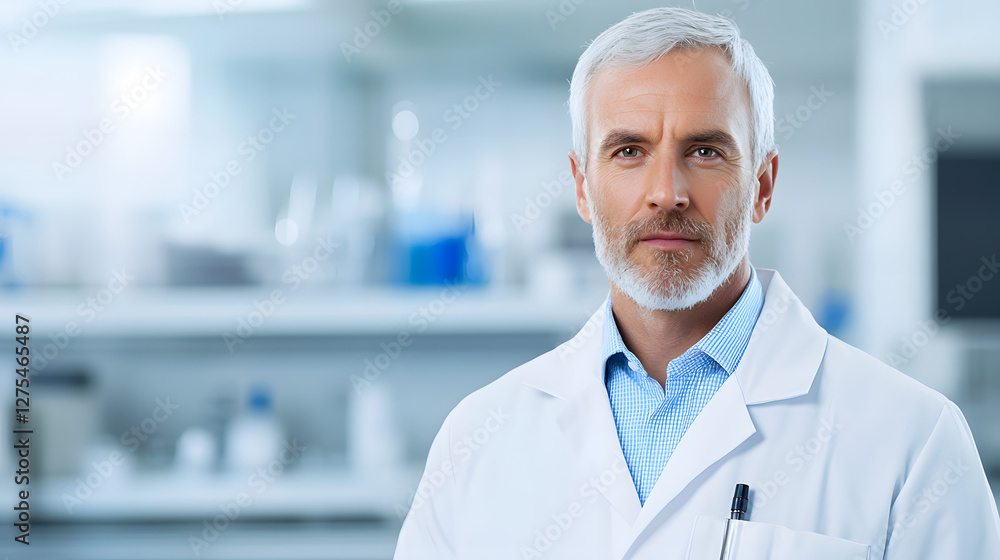 Male Scientist in Lab Coat with Focused Expression, Head and Shoulders Close-up, Working in a Laboratory
Male Scientist in Lab Coat with Focused Expression, Head and Shoulders Close-up, Working in a Laboratory