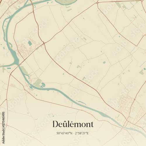 Vintage map of Deûlémont, France.