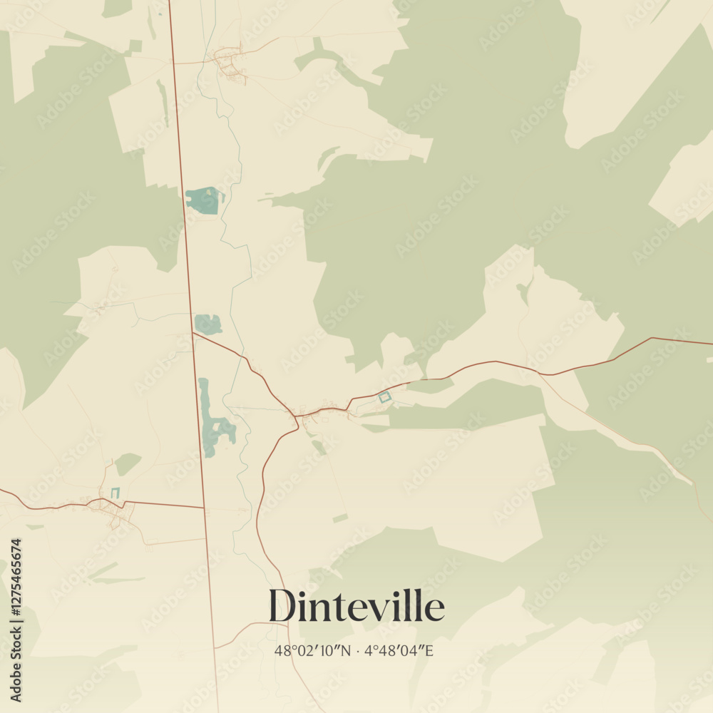 Obraz premium Vintage map of Dinteville, France.