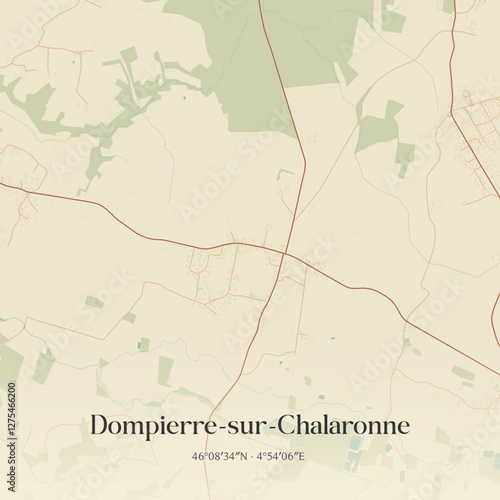Vintage map of Dompierre-sur-Chalaronne, France.
