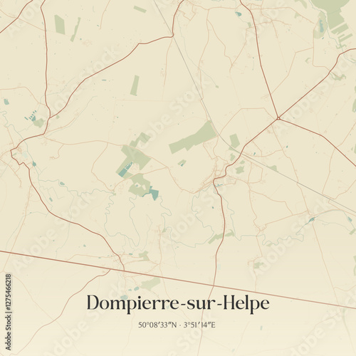 Vintage map of Dompierre-sur-Helpe, France.