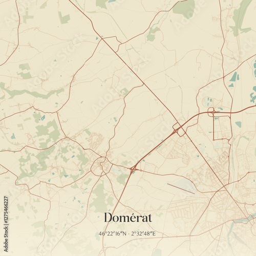 Vintage map of Domérat, France.