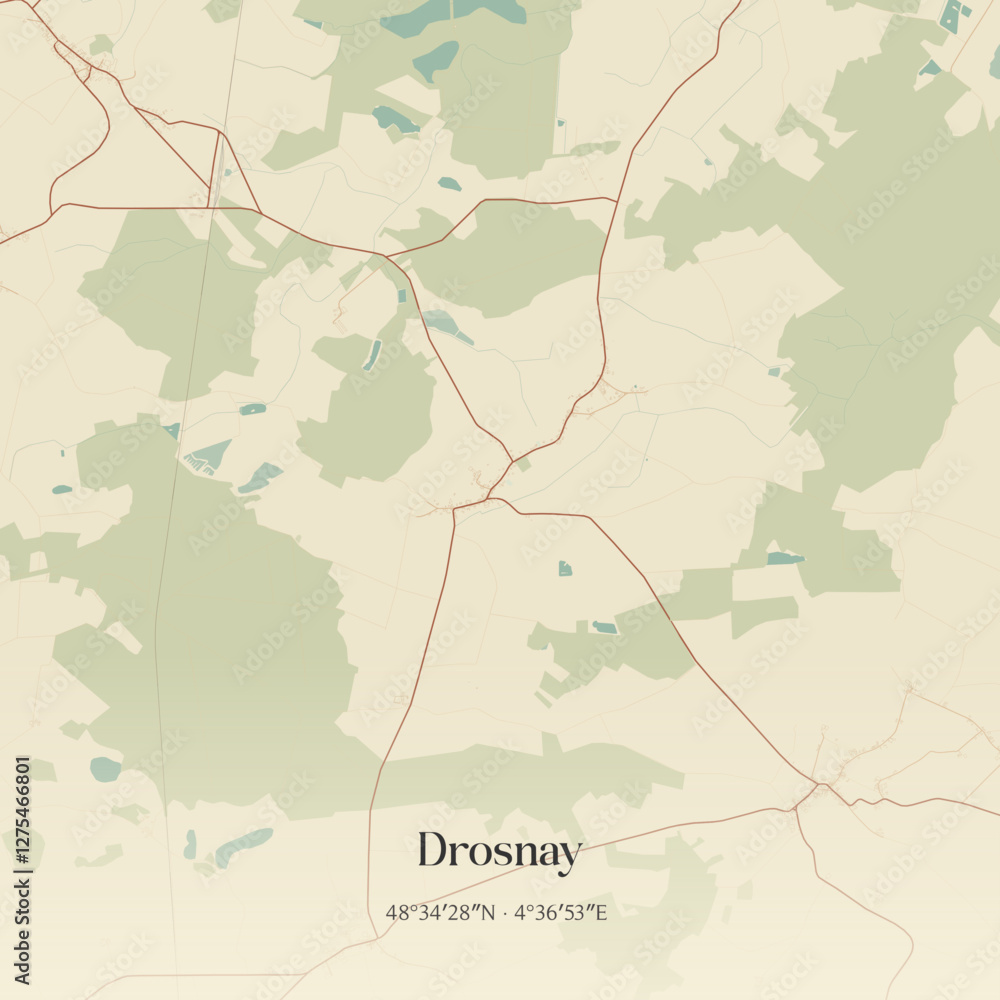 Fototapeta premium Vintage map of Drosnay, France.