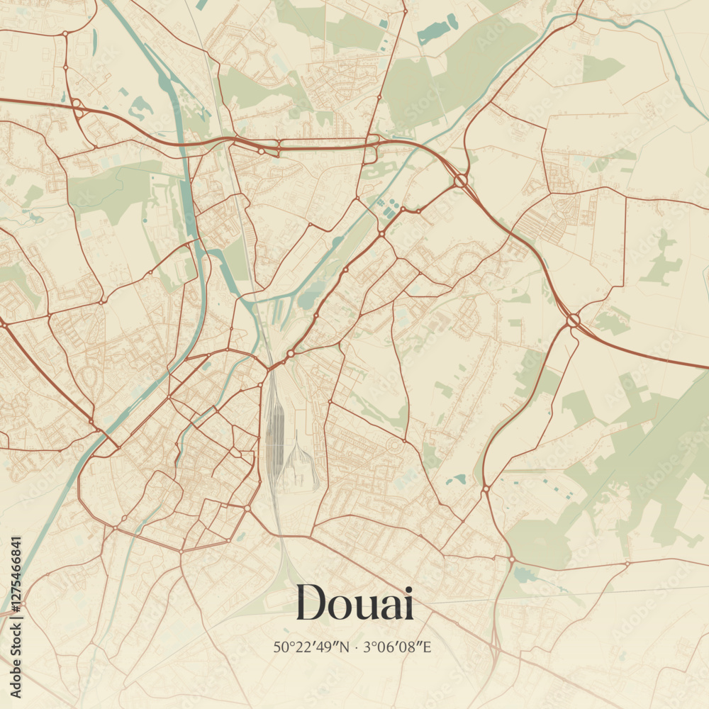 Obraz premium Vintage map of Douai, France.
