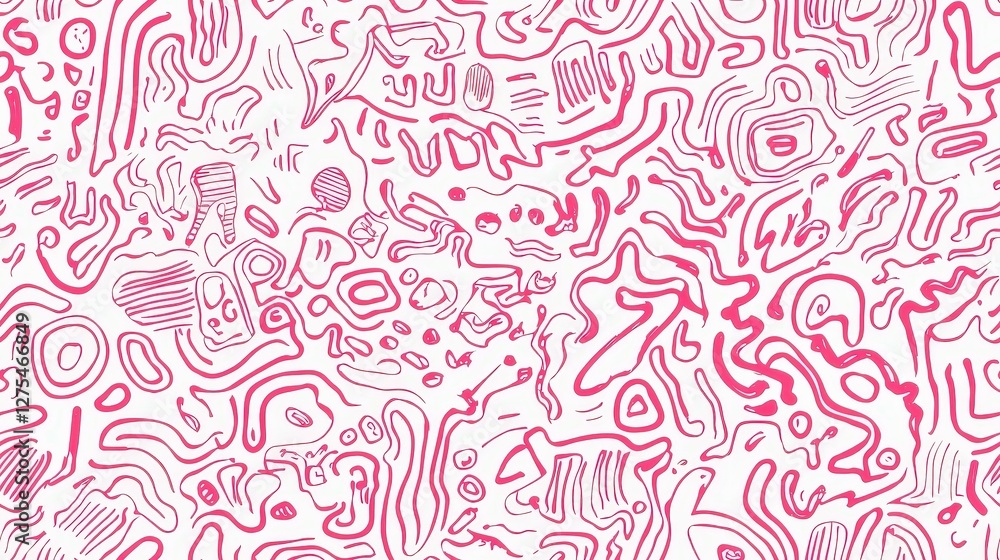 Fun pink line doodle seamless texture map pattern background