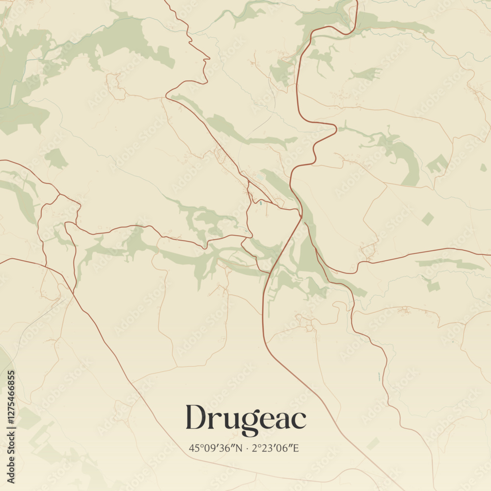 Obraz premium Vintage map of Drugeac, France.