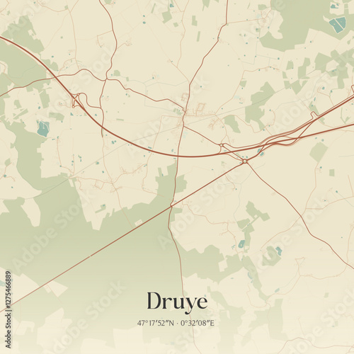Vintage map of Druye, France.