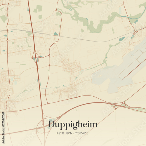 Vintage map of Duppigheim, France.