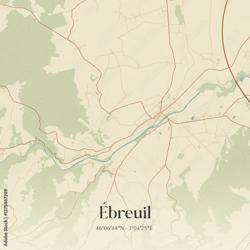 Fototapeta premium Vintage map of Ébreuil, France.