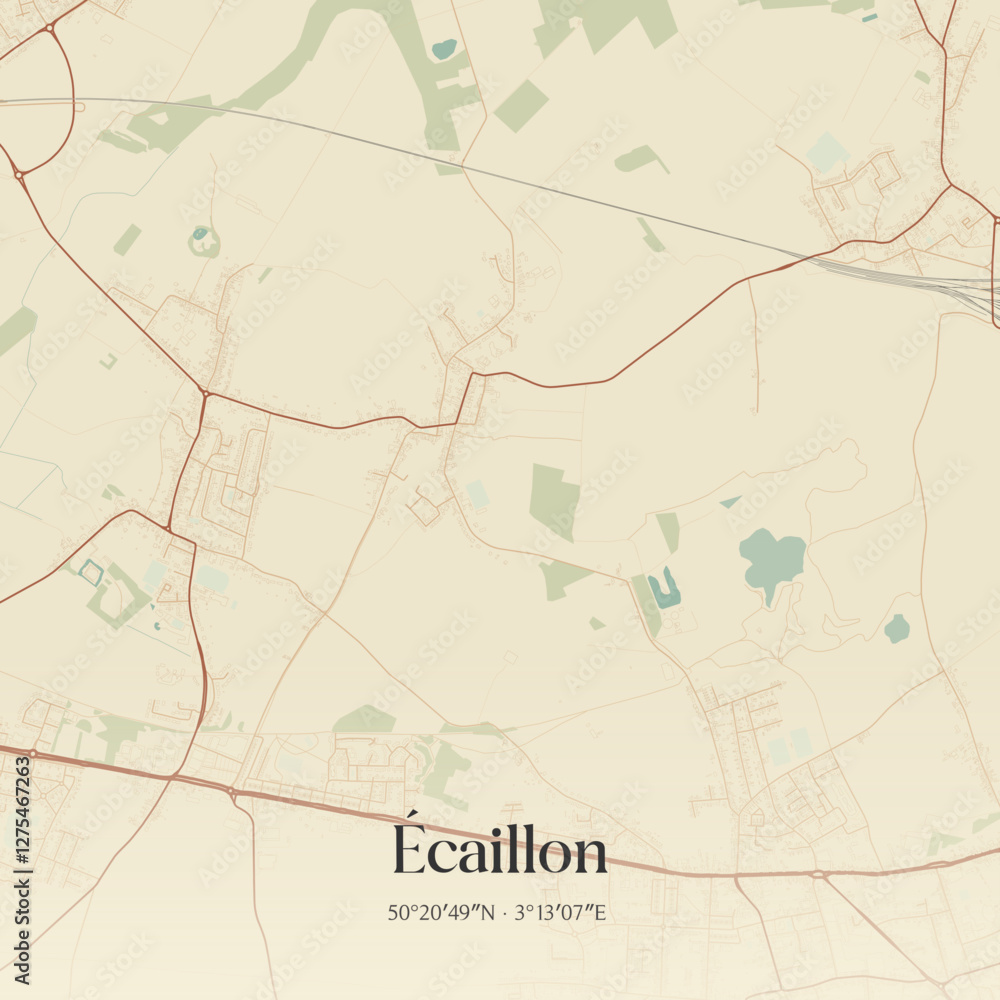 Obraz premium Vintage map of Écaillon, France.