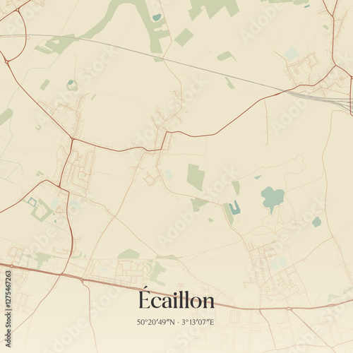 Vintage map of Écaillon, France.