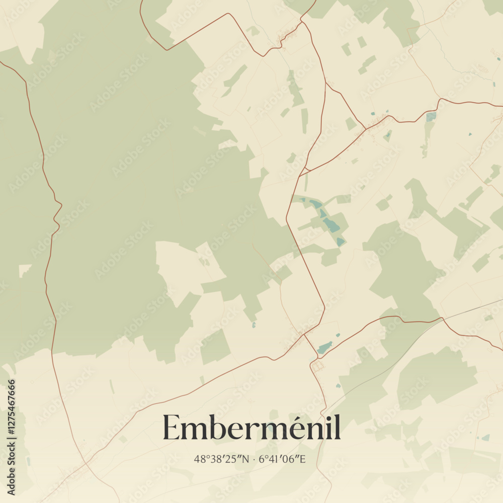 Fototapeta premium Vintage map of Emberménil, France.