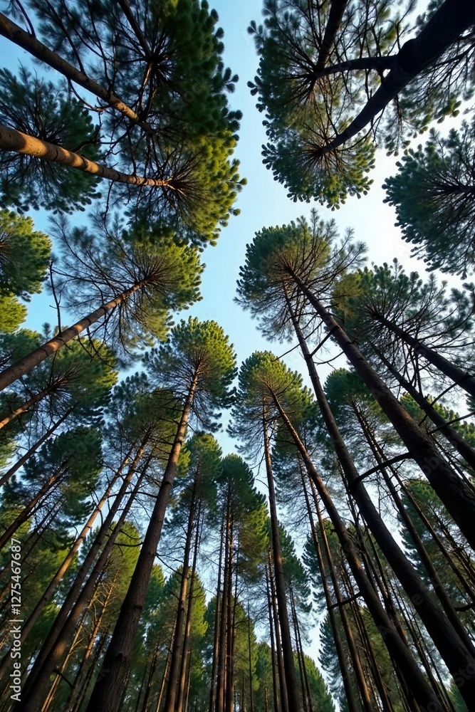 Pine trees stretch towards the sky with trunks and branches intertwined, yogyakarta, intertwined Pine trees stretch towards the sky with trunks and branches intertwined, yogyakarta, intertwined