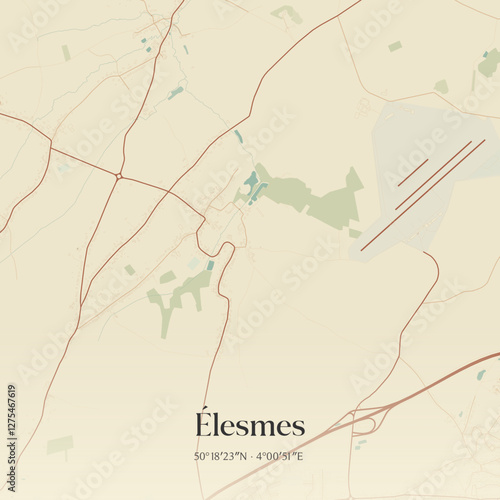 Vintage map of Élesmes, France.